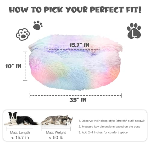 Image of Himax Dog Beds for Large Dogs, Donut Dogs Beds with Blanket Attached, Calming Round Dog Bed Washable(20 inch /26 inch /35 inch) Multicolor