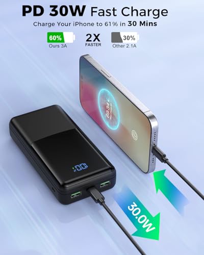 Power Bank 27000 mAh, Powerbank Schnellladefunktion USB C PD 30W, External Akku Battery für Handy Phone und mehr