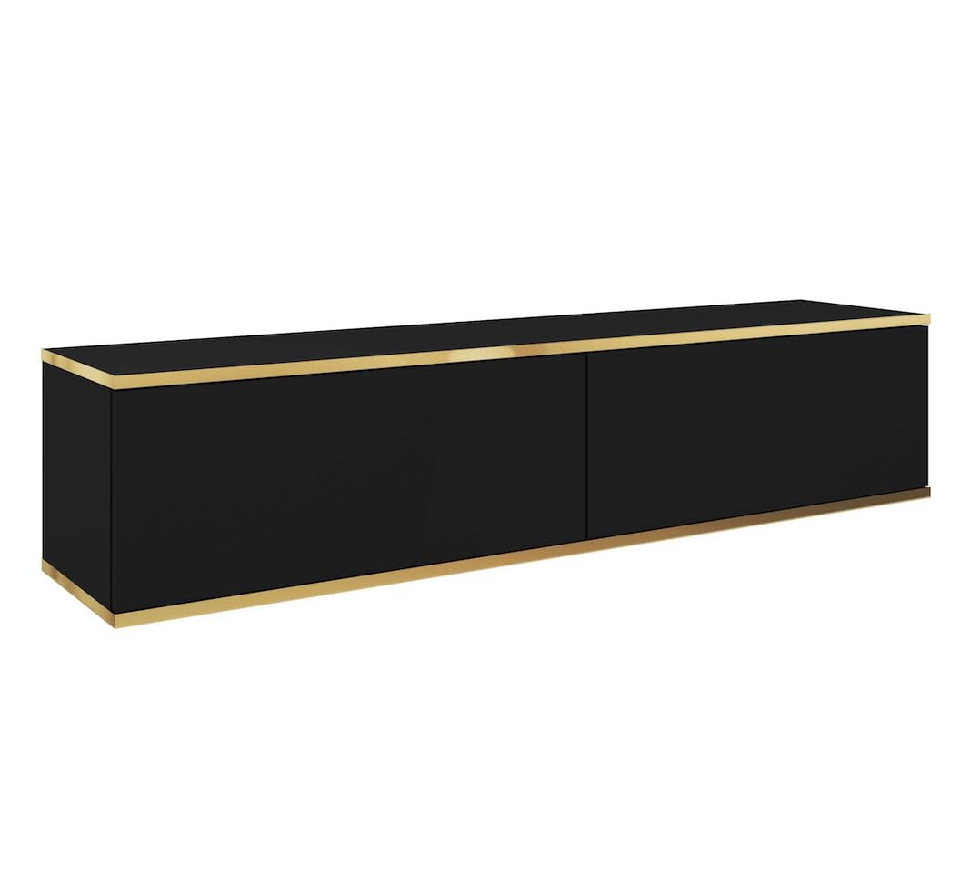 SURF TV-meubel 2D1S 150 cm mat zwart gouden frame | Leen Bakker