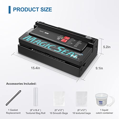 MAGIC SEAL MS300 Precision Vacuum Sealer Machine, Commercial Double Pump Food Sealer with Built-in Auto Cooling System, Compatible with Mylar, Smooth and Embossed Bags, Extra Wide 8 mm Seal