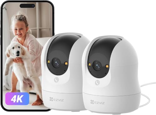 EZVIZ C6N G1 4K 2 Pack Cameras for Home with Call-Button, Human/Pet/Sound Detction, 5GHz/2.4GHz Wifi, 360° Baby Monitor Camera, Color Night Vision, Two-Way Talk, Privacy Shutter, 512GB Card Supports