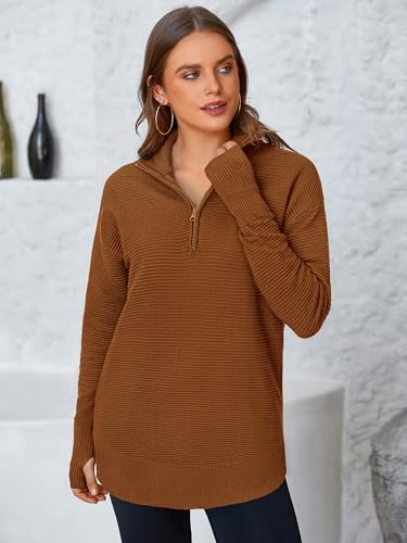 Image of PRETTYGARDEN Womens Long Sleeve Quarter Zip Pullover Sweater