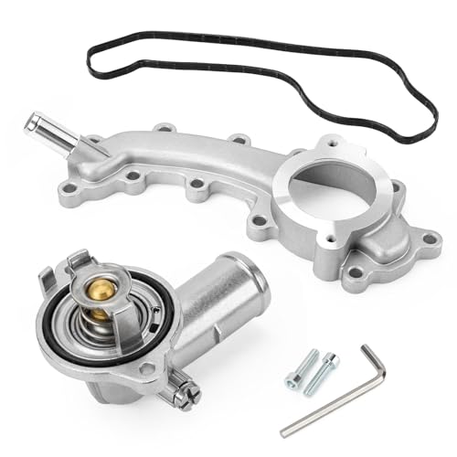Upgrade Aluminium Thermostat Housing Assembly and Engine Coolant Crossover Water Outlet Pipe for Dodge Durango 2011-2015 Jeep Grand Cherokee 2011-2015 - Replaces 5184653AF 902-3102HP 902-852