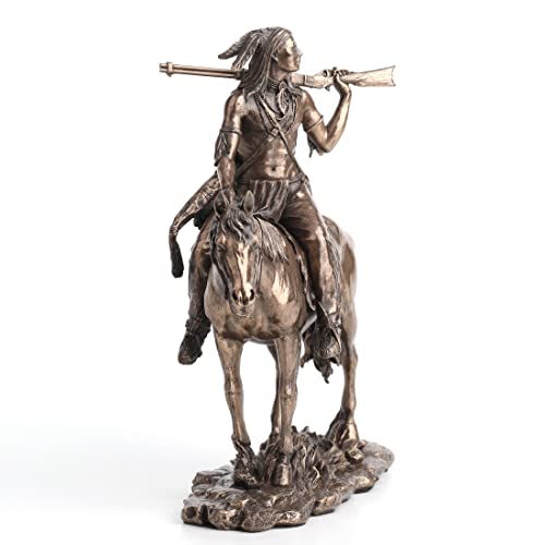 Estatua de resina con acabado bronce de nativo americano a caballo miniatura 4
