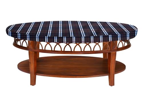Image of The Furnishing Tree Elastic Oval Center Table Cover WxL 30x48 in Inches Polyester Checkered Pattern Grey