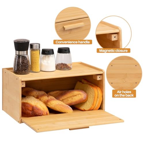 HollyHOME Breadbins for Kitchen Natural Rectangle Bamboo Bread Bin, Bread Storage Containers, Bread Storage Box with Lid Breadbin,Rectangle Natural - Cosy Home Interiors HollyHOME Breadbins for Kitchen Natural Rectangle Bamboo Bread Bin, Bread Storage Containers, Bread Storage Box with Lid Breadbin,Rectangle Natural - Image 2