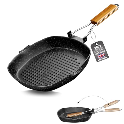 Mihoho Nonstick Grill Pan, 24 CM Large Grilling Skillet Steak Pan for Indoor Cooking, Steak & Bacon Pans for Stove Tops (24 CM)