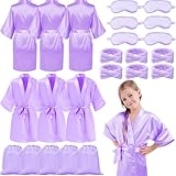 KELENO 24 Spa Party Supplies for Girls Birthday Spa Satin Robe Drawstring Bag Eye Mask Headband Kid Gift Goodie Bag Stuffer Princess Slumber Pamper Spa Party Decor Makeup Spa Party Favors