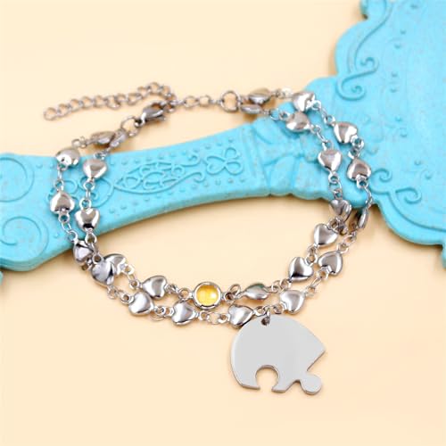 Image of 3PCS Love Heart Chain Bracelet Set for Women Graduation Gift Heart Puzzle Friendship Bracelet Personalized Name 3 Bracelets Customized Best Friends Family Love Jewelry SA4886