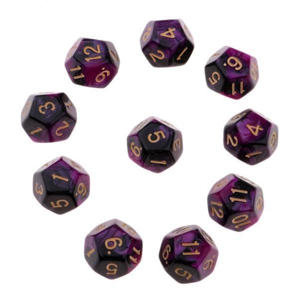 UJEAVETTE 2xMulti-Sided Dice Polyhedron Dice D12 for D&D TRPG Table Game Purple+Black-image-44