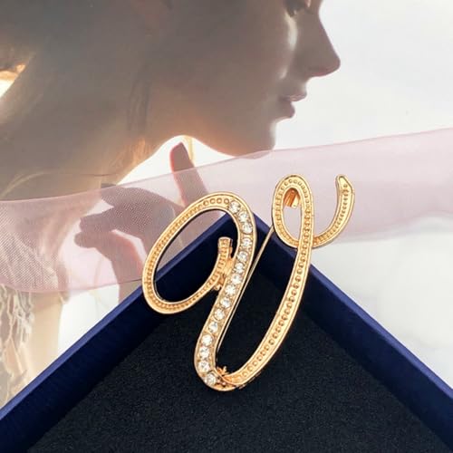 Image of Rhinestone Initial Brooch Pin for Women, Alphabet Gold Letter Brooch A-Z with Crystal, Metal Pin for Hat Bag Dress Suit Accessory for Men