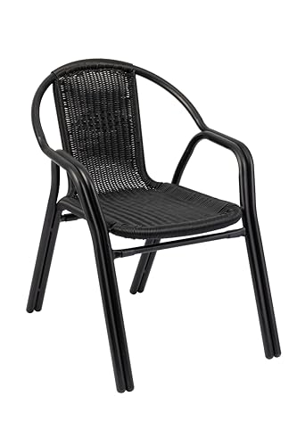 METRO Professional Silla de Jardín con Reposabrazos Narni, Aluminio/Ratán Sintético, Apilable, para Exterior, Negro