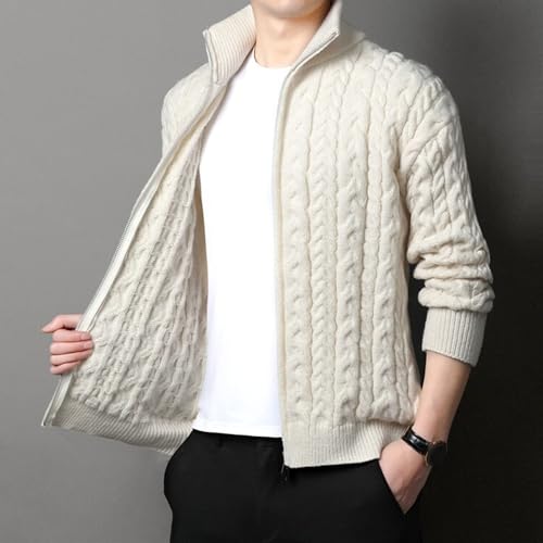 Men's Cable Knit Full Zip Sweater Stand Collar Fashion Casual Sweater Cardigan Long Sleeve Winter Sweaters4