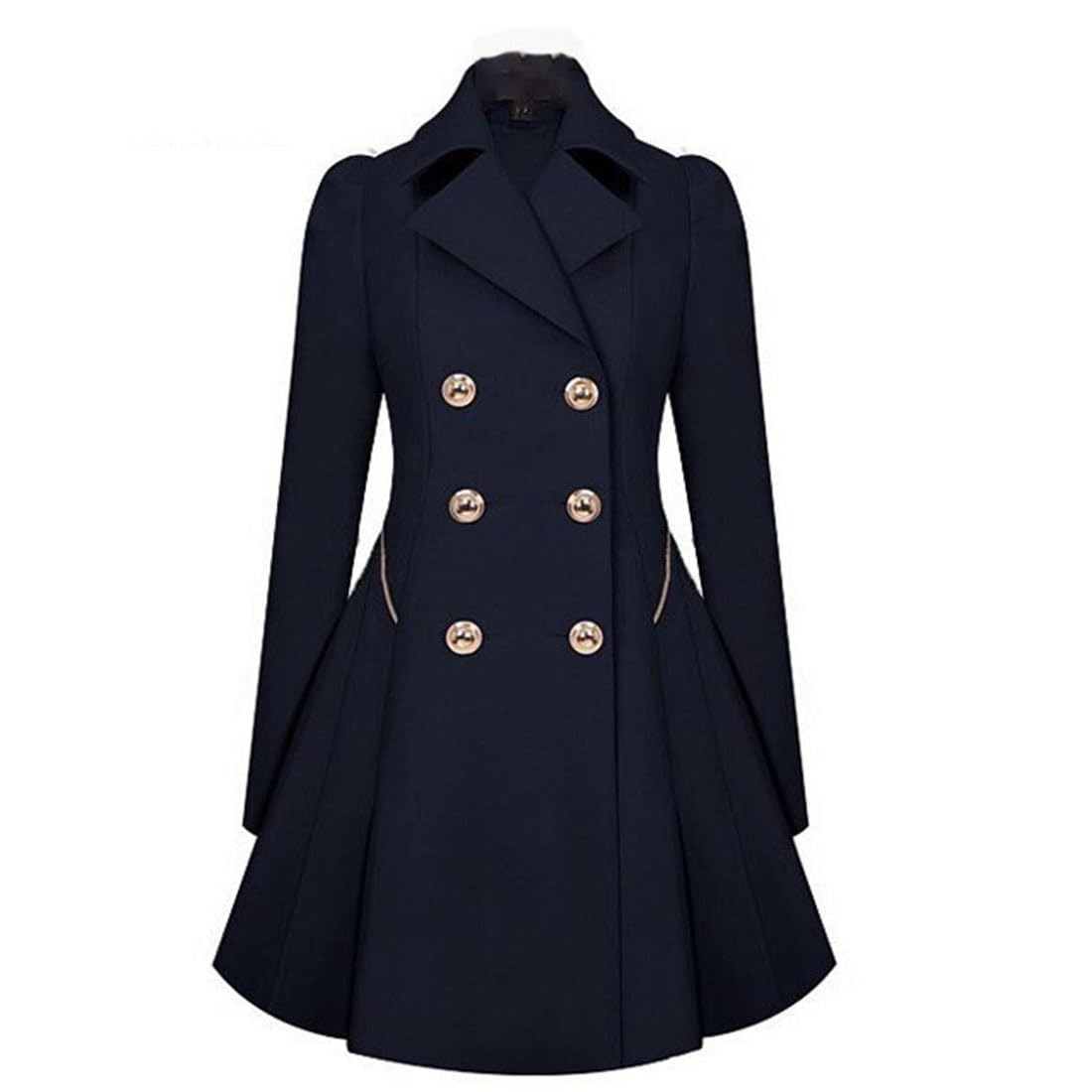 Women Long Sleeve Dresses Elegant V Neck Casual Work Office Double Breasted Blazer Dresses Navy