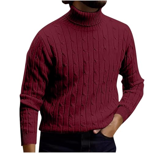Turtleneck Cable Knit Sweater for Men 2024 Vintage Casual Warm Long Sleeve Top Solid Color Loose Thick Blouse