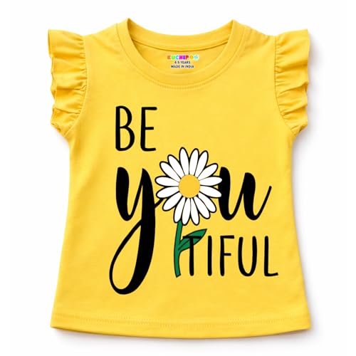 Image of Kuchipoo Girls Cotton Printed Frill Sleeve T-Shirts Combo Pack | Casual Graphic Summer Tops for Girls | Pack of 4