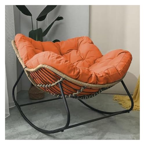 TJKK Mecedora Papasan para patio al aire libre con cojín acolchado, sillas de mimbre de ratán de gran tamaño para interiores, sillas mecedoras de huevo (naranja)