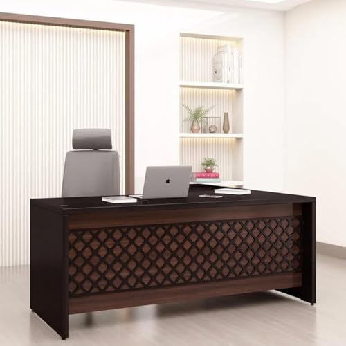 Image of Lakdi The Furniture Co-Director and Executive L Shape Table Made in Pre-Laminated Particle Board with Side Unit Drawers and Openable Shutter Wooden Office Table Finish-Brown Color- (LDL-561)