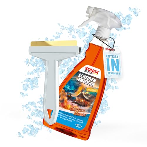 Kit de dégivrage pour vitres de voiture - 1 spray de dégivrage Sonax Sweet Home - 1 litre pour vitres de voiture + 1 grattoir à glace Murska avec lame en laiton - Spray dégivrant pour une vision
