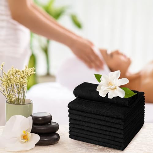 Image of UNIMADE Washcloths Bulk - 10 Pack - Face Towels (12 inch x 12 inch), Highly Soft Wash Cloths and Hand Towels, Fast Drying Multi-Purpose Microfiber Cleansing Cloths for Bathroom, Hotel, Spa, and Salon - Black