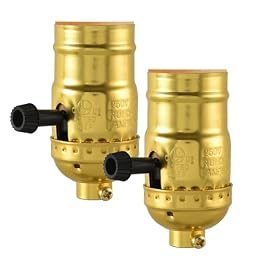 MadYiboshi 2PCS Lamp Socket Replacement, UL Listed E26 Standard Threaded Base Light Socket, Floor, Table Lamp Repair Kit，DIY Project, 3-Way Turn Switch Knob for Low-Medium-High Light Settings, (Gold)