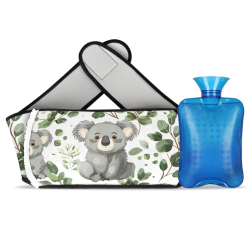 Hot Water Bag with Waist Cover Koala Leaves Branch Warm Hot Water Bottle Belt Plush Double Hand Insert Wearable Water Bag Detachable Hot Bottle Pouch for Neck Shoulder Pain Relief