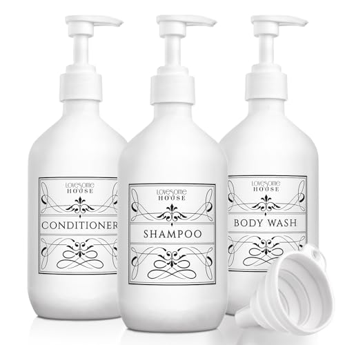 Lovesome House Refillable Shampoo and Conditioner Bottles - Stylish Shampoo and Conditioner Dispenser Bottles Set of 3-16 oz Empty Shower Soap Dispenser - Latest Bathroom Organization Solution