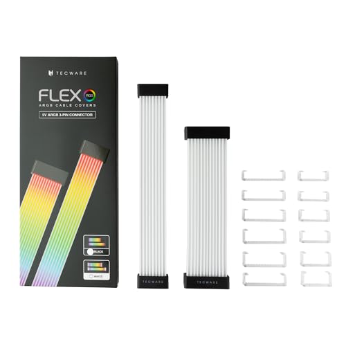 Image of TECWARE Flex RGB Cable Cover Kit | Compatible with 24-Pin Motherboard and 8-Pin /16-Pin GPU | ARGB PSU Cable Extension with 5V 3-Pin Sync | RGB Lighting Kit for PC Cables | Black