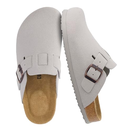 CUSHIONAIRE Hana Womens Clogs | Comfortable Vegan Suede Clogs for Women | Slip On Potato Shoes with Cork Footbed & Arch Support | Memory Foam, Wide Widths Available