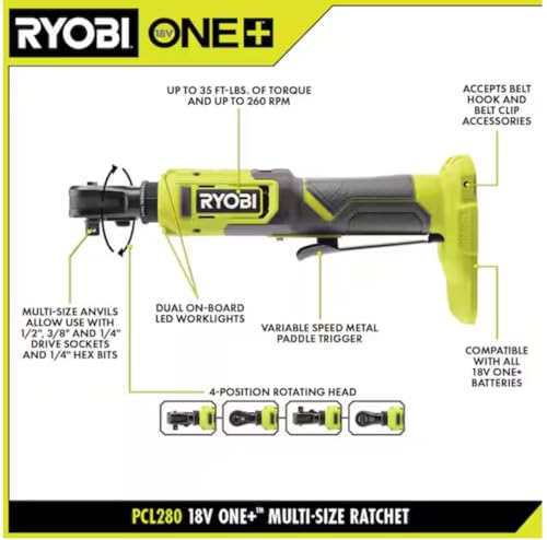 Ryobi 18V ONE+ Multi‑Size Ratchet PCL280 (tool only) - image 2