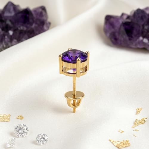 Image of Single Stud For Men & Boys | Gold Plated Pure 925 Sterling Silver Earring | 6mm X 6mm Round Shaped Gemstone Single Screwback Stud | Gift for Men & Boys | Model ERSMY00935