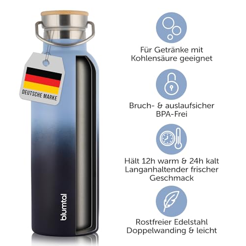 Blumtal Thermosflasche 750ml - Doppelwandige Edelstahl Trinkflasche - Isolierflasche BPA Frei - Teeflasche - Thermo - Grey Blue & Dark Ocean 3
