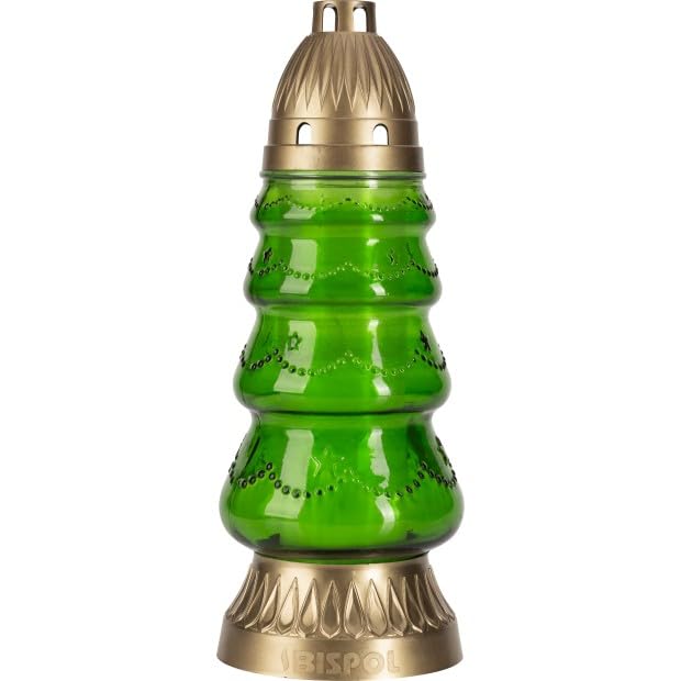 Grabkerze im Glas 29 cm Weihnachtsbaumform in Grün 48 Stunden Brenndauer Grabschmuck zur Weihnachtszeit