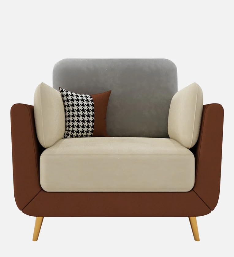 Image of Polyester Velvet Contemperory Sofa Set with Cushion Chaise Lounge, Sectional Sofa Perfect for Your Living Room,Guests Room & Office. (Brown & Beige, Single Seater)
