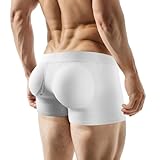 JOCKLAND Mens Padded Underwear, Breathable Mesh Boxer Brief Body Shapewear Butt Lift Enhancer with Hip Removable Pad White