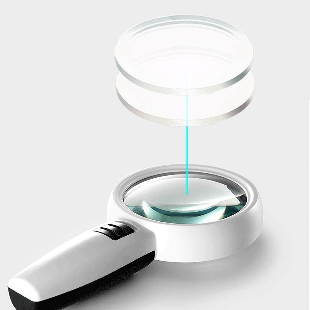 Lupa de gran tamaño, lupa de mano con zoom en 30 aumentos, herramienta de apreciación de doble espejo con luz LED con luz LED interesante
