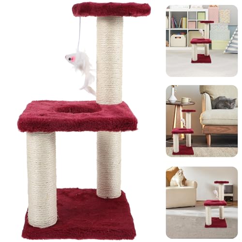 Poste rascador vertical para gato con cuerda de sisal y torre multi-capa miniatura 7