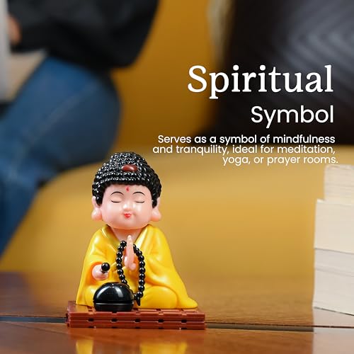 Image of ZAICUS 10 cm Solar-Powered Namaste Buddha Statue | Lucky Charm | Cute Solar Monk Decoration | Creative Gift for Home, Office, or Car | Golden Finish