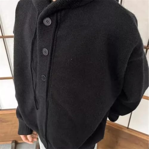 Men's Classic Gray Hooded Knit Sweater Loose Fit Fall Winter Pullover Pullover with Buttons3