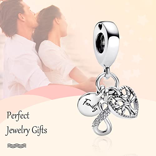 H.zhenyue S925 Silver Charm For Bracelet Necklace Sterling Silver Dangles Family Infinity Triple For Women #TOP2