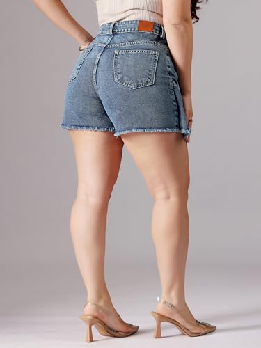 Image of Miss Chase A+ Women's Regular High Rise Mild Distress Regular Denim Skorts