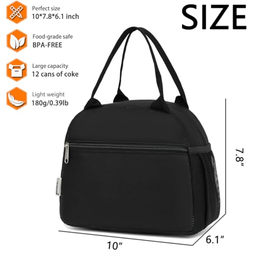 GYEUKHAM Lunch Bag Women, Lunch Box for Adult Men Kids Girls, Small Cute Lunchbox Tote Large Capacity Insulated Lunch Container Cooler for Work School Picnic Travel, Black