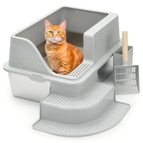 Premium Stainless Steel Cat Litter Box - Extra Large 30 L Tray with High Sides - Anti-Scratch & Rust-Proof Metal Box for Big Cats & Small Kittens - Easy to Clean with Litter Scoop - by EcoEarth