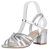  VAN HILL Damen Klassische Sandaletten Blockabsatz Schuhe Prints Sommersandaletten Elegante Mid Heels Leder-Optik Freizeitschuhe 212284 Silber Snake 39