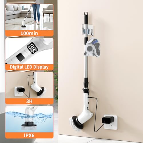 Image of Electric Spin Scrubber for Cleaning Bathroom,Cordless Power Shower Scrubber - Electric Cleaning Brush for Tile Tub Bathtub Kitchen Wall Cleaning