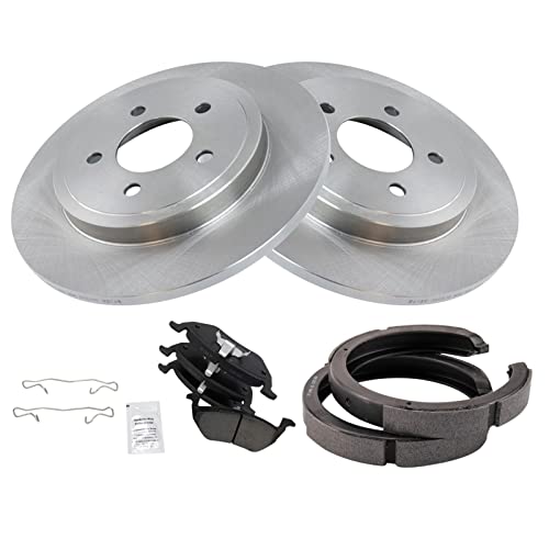 Image of TRQ Rear Brake Pad and Rotor Set Ceramic Parking Shoe Compatible with 2008 Mazda Tribute