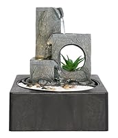 Dehner Zimmerbrunnen Mana, Indoor-Brunnen, mit LED-Beleuchtung, ca 23x27x23 cm, Polyresin, grau