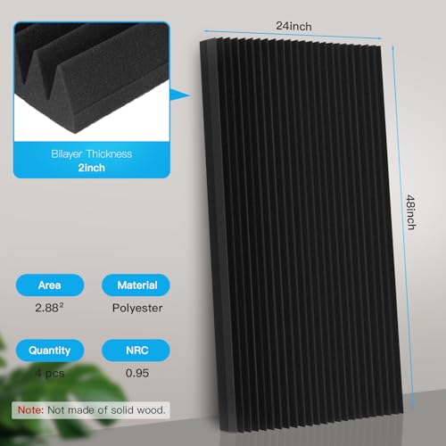 4 PCS Acoustic Panels,48\'\'X24\'\'X2\'\' Soundproof Foam Wall Panels,High Density Fireproof Noise Cancelling Foam Studio Foam Panel,Noise (Black-4 Pack) - Thumbnail 2