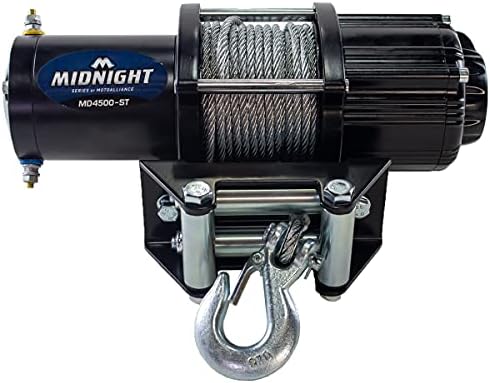 MotoAlliance UTV/ATV 4500lb Winch Kit - 1.8 HP 50 feet Durable Steel Winch Cable for Off Road Trailer Towing - Viper Midnight Waterproof Winch