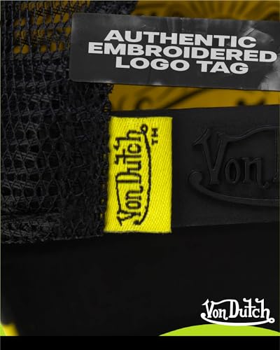 Image of Von Dutch Monogram Trucker Cap - Retro Snapback Cap for Men and Women - Adjustable Snap Fit Panel, Mesh Rear, Curved Bill